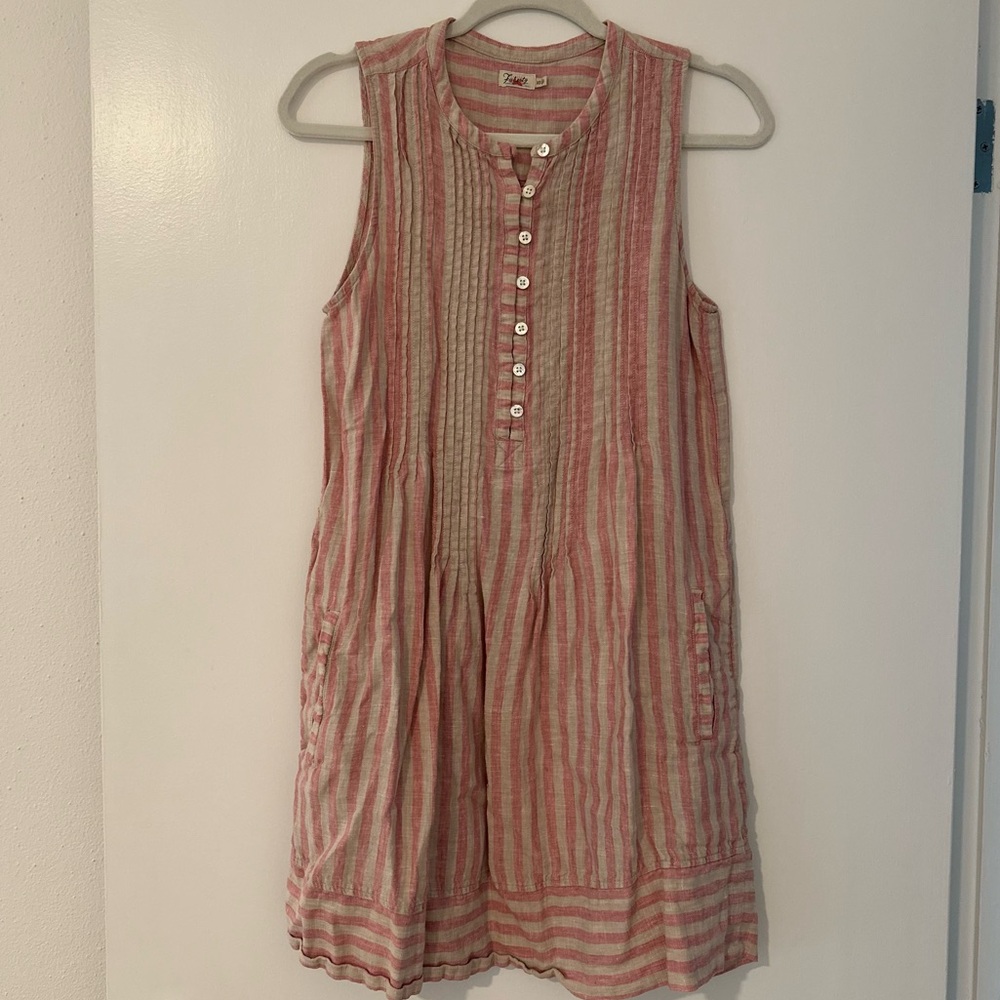 FAHERTY | Isha Linen Dress Pink Cinque Terre Stripe Sleeveless